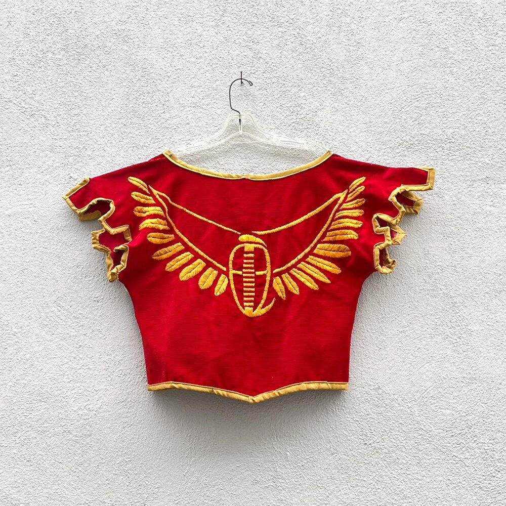 Vintage Handmade Winged Warrior Red Embroidered Corduroy Costume Vest One Size